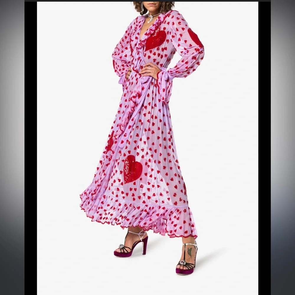 NWOT $2,250 Ashish Valentine Heart embroidered Sequin Organza Wrap Dress in Pink - Picture 8 of 14